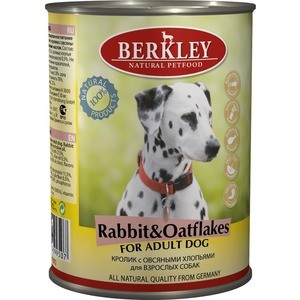 фото Консервы berkley for adult dog rabbit & oatflakes с кроликом и овсяными хлопьями для взрослых собак 400г (75072)