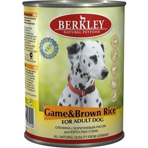 фото Консервы berkley for adult dog game & brown rice с олениной и коричневым рисом для взрослых собак 400г (75073)