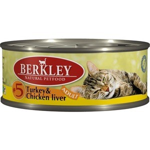 фото Консервы berkley adult turkey & chicken liver № 5 с индейкой и куриной печенью для взрослых кошек 100г (75104)