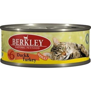 фото Консервы berkley adult duck & turkey № 6 с уткой и индейкой для взрослых кошек 100г (75105)