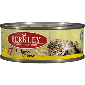 фото Консервы berkley adult turkey & cheese № 7 с индейкой и сыром для взрослых кошек 100г (75106)