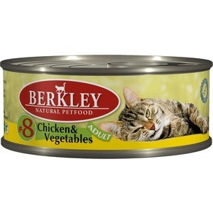 фото Консервы berkley adult chicken & vegetables № 8 с цыпленком и овощами для взрослых кошек 100г (75107)