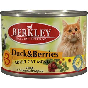 фото Консервы berkley adult cat menu duck & berries № 3 с уткой и лесными ягодами для взрослых кошек 200гр (75152)