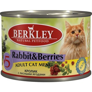 фото Консервы berkley adult cat menu rabbit & berries № 5 с кроликом и лесными ягодами для взрослых кошек 200г (75154)