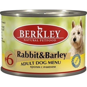 фото Консервы berkley adult dog menu rabbit & barley № 6 с кроликом и ячменем для взрослых собак 200г (75002)