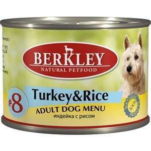 фото Консервы berkley adult dog menu turkey & rice № 8 с индейкой и рисом для взрослых собак 200гр (75004)