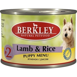 Консервы Berkley Puppy Menu Meat Menu № 2 с ягненком и рисом для щенков 200г (75007)