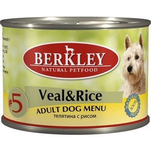 фото Консервы berkley adult dog menu veal & rice № 5 с телятиной и рисом для взрослых собак 200г (75008)