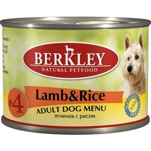 Консервы Berkley Adult Dog Menu Meat Menu № 4 с ягненком и рисом для взрослых собак 200г (75009)