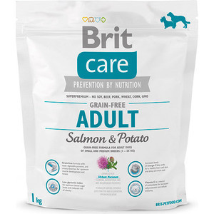 Сухой корм Brit Care Adult All Breed Grain-free Salmon & Potato беззерновой с лососем и картофелем для взрослых собак всех пород 1кг (132726) - фото 1