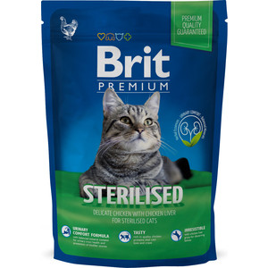 фото Сухой корм brit premium cat sterilized с курицей в соусе и куриной печенью для стерилизованных кошек 800г (513154)
