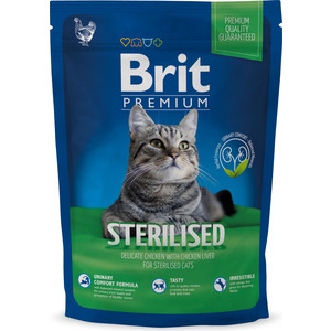 фото Сухой корм brit premium cat sterilized с курицей в соусе и куриной печенью для стерилизованных кошек 1,5кг (513161)