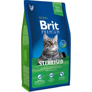 фото Сухой корм brit premium cat sterilized с курицей в соусе и куриной печенью для стерилизованных кошек 8кг (513178)