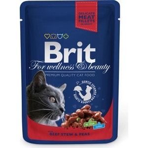 фото Паучи brit premium cat beef stew & peas с говядиной и горошком для кошек 100г (100305)