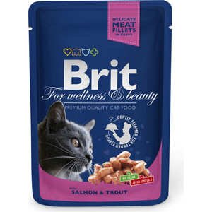 Паучи  Brit Premium Cat Salmon & Trout с лососем и форелью для кошек 100г (100306)
