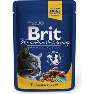 Паучи  Brit Premium Cat Chicken & Turkey с курицей и индейкой для кошек 100г (100308)