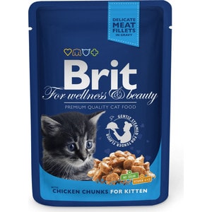 Паучи Brit Premium Cat Kitten Chicken Chunks с кусочками курицы для котят 100г (100309) Premium Cat Kitten Chicken Chunks с кусочками курицы для котят 100г (100309) - фото 1