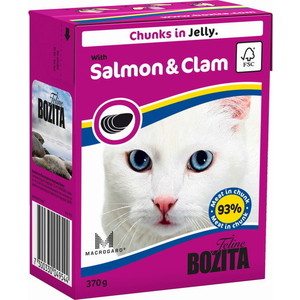 фото Консервы bozita chunks in jelly with salmon & clam кусочки в желе с лососеми и мидиями для кошек 370г (4954)