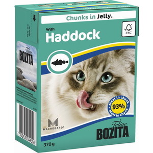 фото Консервы bozita chunks in jelly with haddock кусочки в желе с пикшей для кошек 370г (4950)