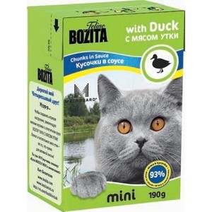 фото Консервы bozita mini chunks in sauce with duck кусочки в соусе с мясом утки для кошек 190г (2105)