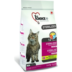 фото Сухой корм 1-st choice sterilized cat grain free chicken formula беззерновой с курицей и бататом для стерилизованных кошек 2,4кг (102.1.281)