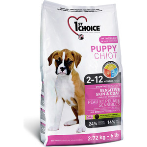 

Сухой корм 1-ST CHOICE Puppy Sensitive Skin Lamb, Fish&Brown Rice с ягненком, рыбой и рисом для щенков с чувствительной кожей и шерстью 2,72кг(102.309), Puppy Sensitive Skin Lamb, Fish&Brown Rice с ягненком, рыбой и рисом для щенков с чувствительной кожей