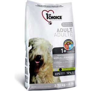 фото Сухой корм 1-st choice adult dog hypoallergenic potatoes & duck formula с уткой и картофелем для собак с чувствительным жкт 2,72кг (102.323)