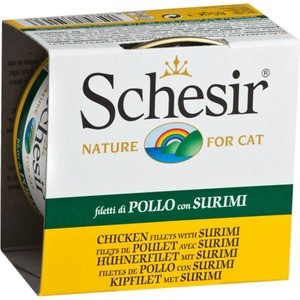 Консервы Schesir Nature for Cat Chicken Fillets with Surimi кусочки в желе с куриным филе и сурими для кошек 85г (С161)