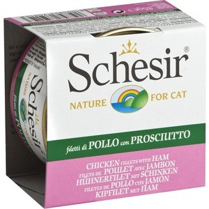 Консервы Schesir Nature for Cat Chicken Fillets with Ham кусочки в желе с куриным филе и ветчиной для кошек 85г (С162)