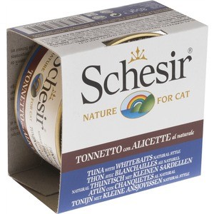 фото Консервы schesir nature for cat tuna whitebaits & rice natural style кусочки в собственном соку с тунцом, снетком и рисом для кошек 85г(с177)