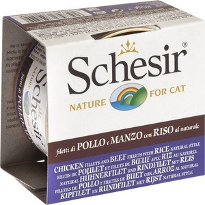 Консервы Schesir Nature for Cat Chicken Fillets Beef&Rice Natural Style кусочки в собственном соку с курицей,говядиной рисом для кошек 85г(С179)