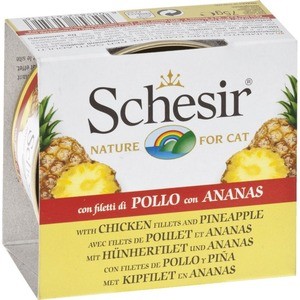 фото Консервы schesir nature for cat chicken fillets & pineapple кусочки в желе с куриным филе и ананасом для кошек 75г (с351)