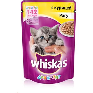 

Паучи Whiskas рагу с курицей для котят 85г (10156197), рагу с курицей для котят 85г (10156197)