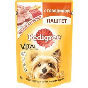 фото Паучи pedigree vital protection паштет с говядиной для собак мелких пород 80г (10131648)
