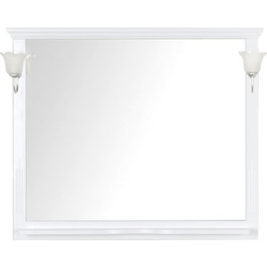 фото Зеркало с полкой aquanet лагуна 120 с светильниками, белое (175303, 173024)