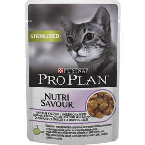 фото Паучи pro plan nutri savour sterilised cat chunks with turkey in jelly кусочки в желе с индейкой для стерилизованных кошек 85г (12287047)