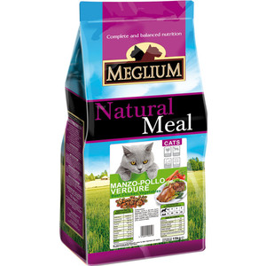 Сухой корм MEGLIUM Natural Meal Cat Adult Chicken, Beef & Vegetables с курицей, говядиной и овощами для взрослых кошек 3кг (MGS0103) - фото 1