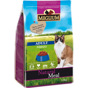 Сухой корм MEGLIUM Natural Meal Cat Adult Beef с говядиной для взрослых кошек 1,5кг (MGS0501) Natural Meal Cat Adult Beef с говядиной для взрослых кошек 1,5кг (MGS0501) - фото 1