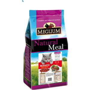 фото Сухой корм meglium natural meal cat adult beef с говядиной для взрослых кошек 3кг (mgs0503)