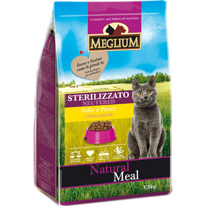Сухой корм MEGLIUM Natural Meal Cat Adult Neuterd Chicken & Fish с курицей и рыбой для стерилизованных кошек 1,5кг (MGS1201)