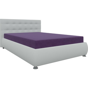 Кровать АртМебель Рио осн микровельвет фиолетовый, компэко-кожа белый