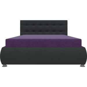 Кровать АртМебель Рио осн микровельвет фиолетовый, компэко-кожа черный