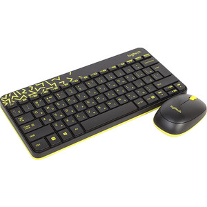 Комплект Logitech Combo MK 240 Nano Black-yellow (920-008213) комплект беспроводной клавиатура мышь logitech wireless desktop mk240 nano black 920 008213 желтый