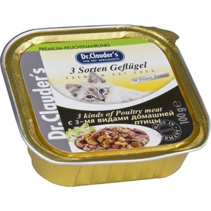 

Консервы Dr.Clauder's 3 Kinds of Poultry Meat in Sauce c 3-мя видами домашней птицы кусочки в соусе для кошек 100г, 3 Kinds of Poultry Meat in Sauce c 3-мя видами домашней птицы кусочки в соусе для кошек 100г