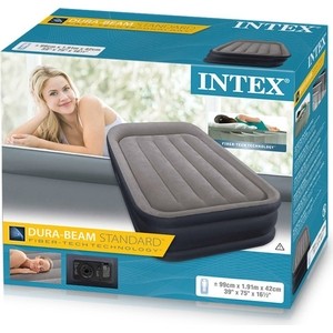 фото Надувная кровать intex 64132 deluxe pillow rest raised bed 99х191х42см, встроенный насос 220v