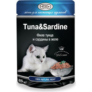 Паучи Gina Tuna & Sardine филе тунца и сардины в желе для кошек 85г (420961)