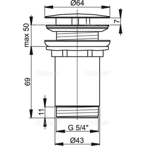 Донный клапан AlcaPlast 5/4'' цельнометаллический с большой пробкой (A396) 5/4