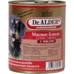 фото Консервы dr.alder's мясное блюдо алдерс гарант с мясом (говядина) для собак 750г (7737)