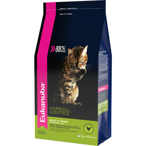 фото Сухой корм eukanuba adult cat hairball control rich in poultry с домашней птицей вывода шерсти из желудка для кошек 2кг