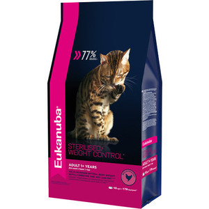 фото Сухой корм eukanuba adult cat sterilised / weight control rich in poultry с домашней птицей для стерилизованных и с избыточным весом кошек 10кг